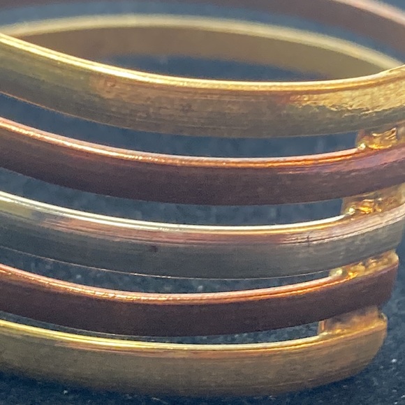 Mixed Metal Tone Stacked Look Cuff Bracelet Silver Gold Bronze - Picture 8 of 15